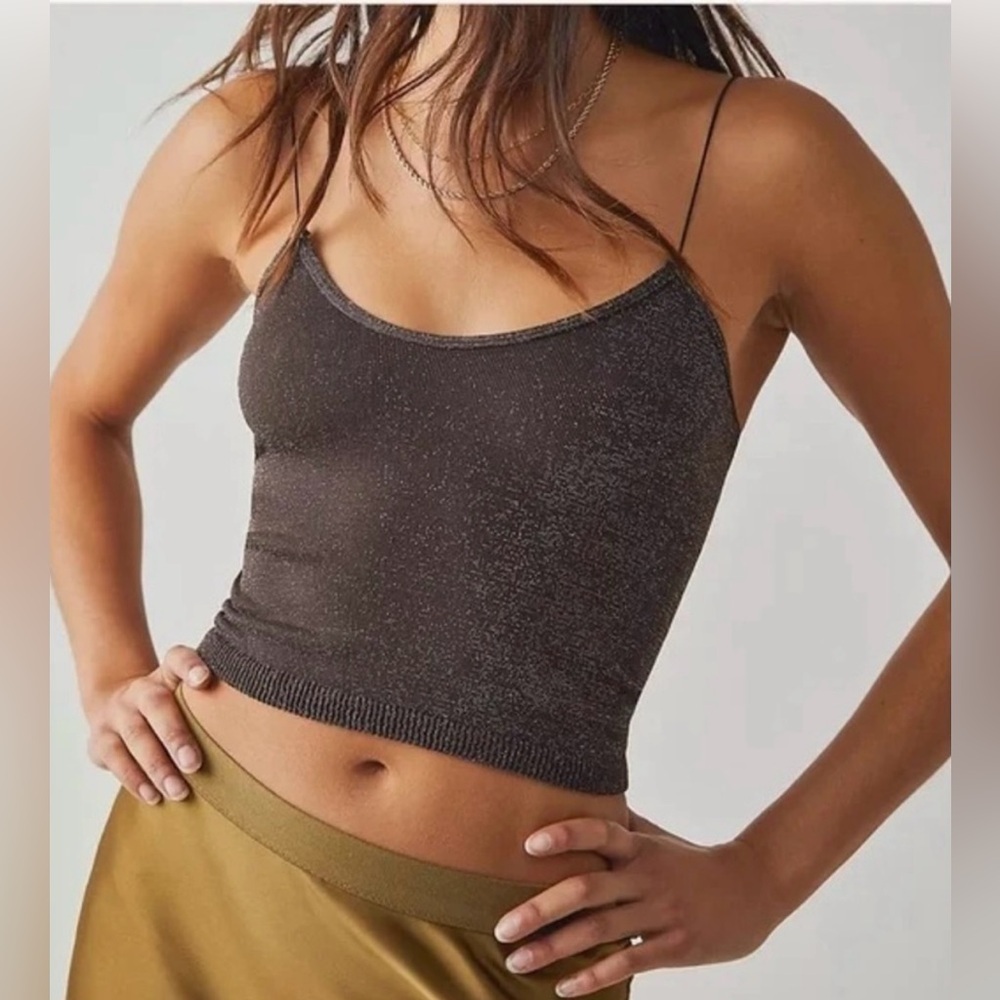 NWOT Free People Intimately Black & Gold Strappy Crop Top in XS/S - Picture 2 of 7